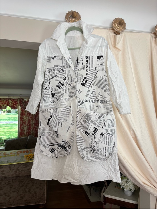 Heydari Jackets & Blazers - White Newspaper-Print Long Trench Coat